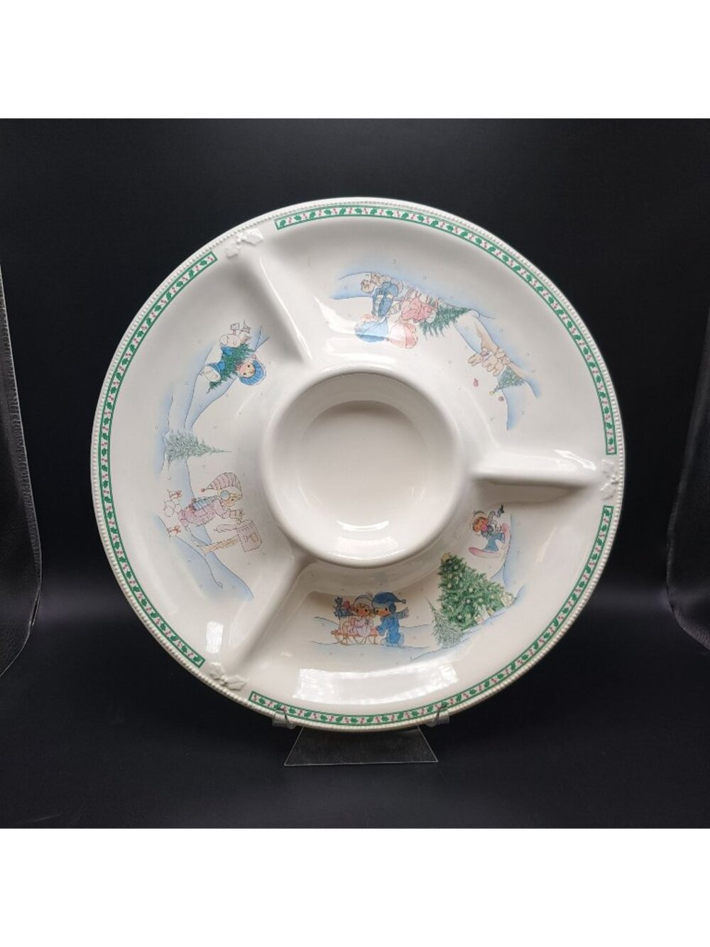 Precious Moments Christmas Chip & Dip Tray 14.25" Ceramic 1997 Vintage